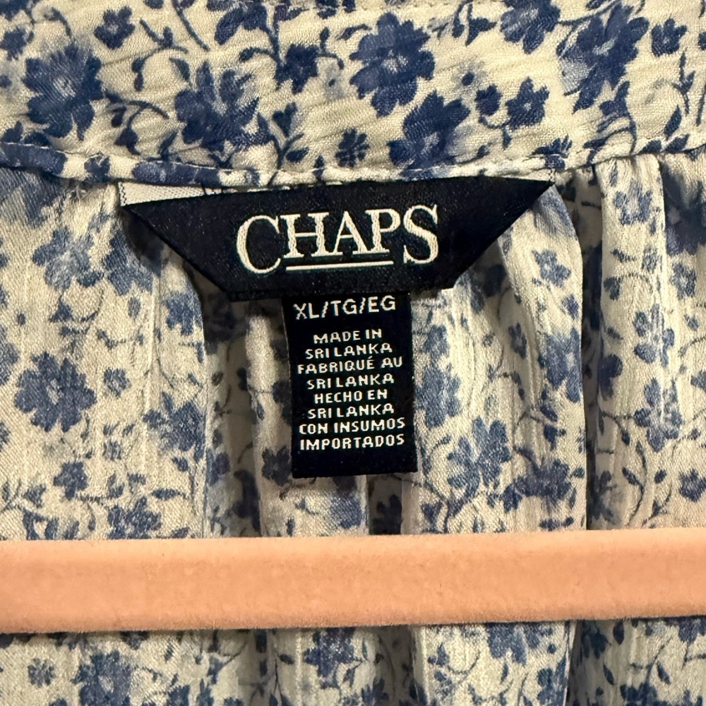 Chaps Blue & White Flutter Sleeve Ruffled Blouse - Picture 3 of 7